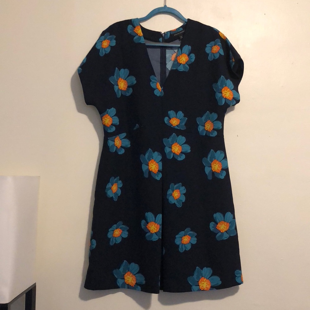 Banana Republic Black Dress with Blue and Yellow Floral Print